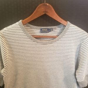 Polo Ralph Lauren Womens Shirt Size L Gray Striped Crew Neck Short Sleeve